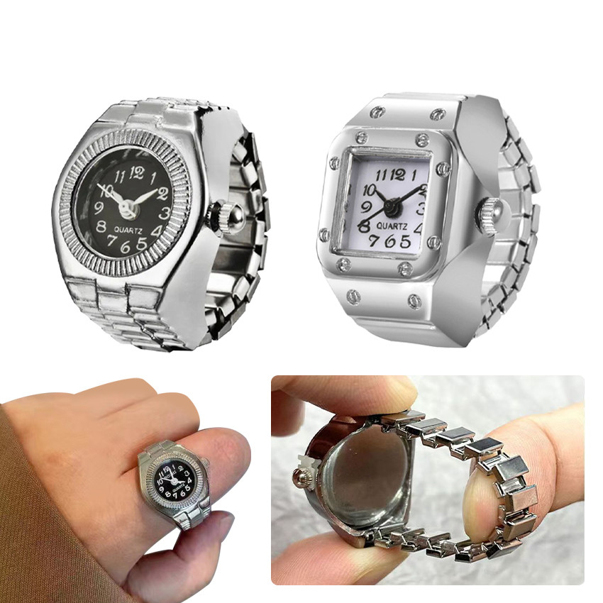 Cincin Jam Pria Dan Wanita / Jam Cincin Unik Mini Ring Watch Jam Tangan Design Perak Korean