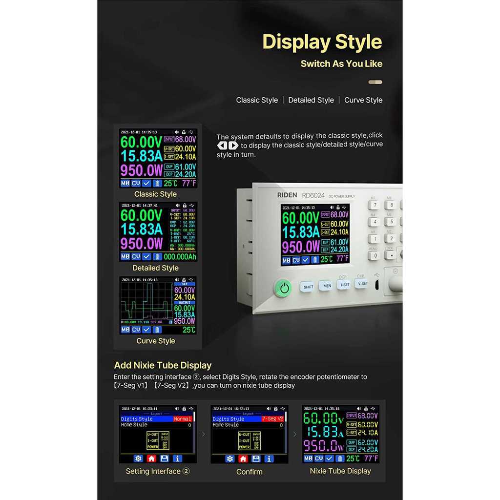 RIDEN Module Adjustable Power Supply DC Regulated Display 24A 60V - RD6024