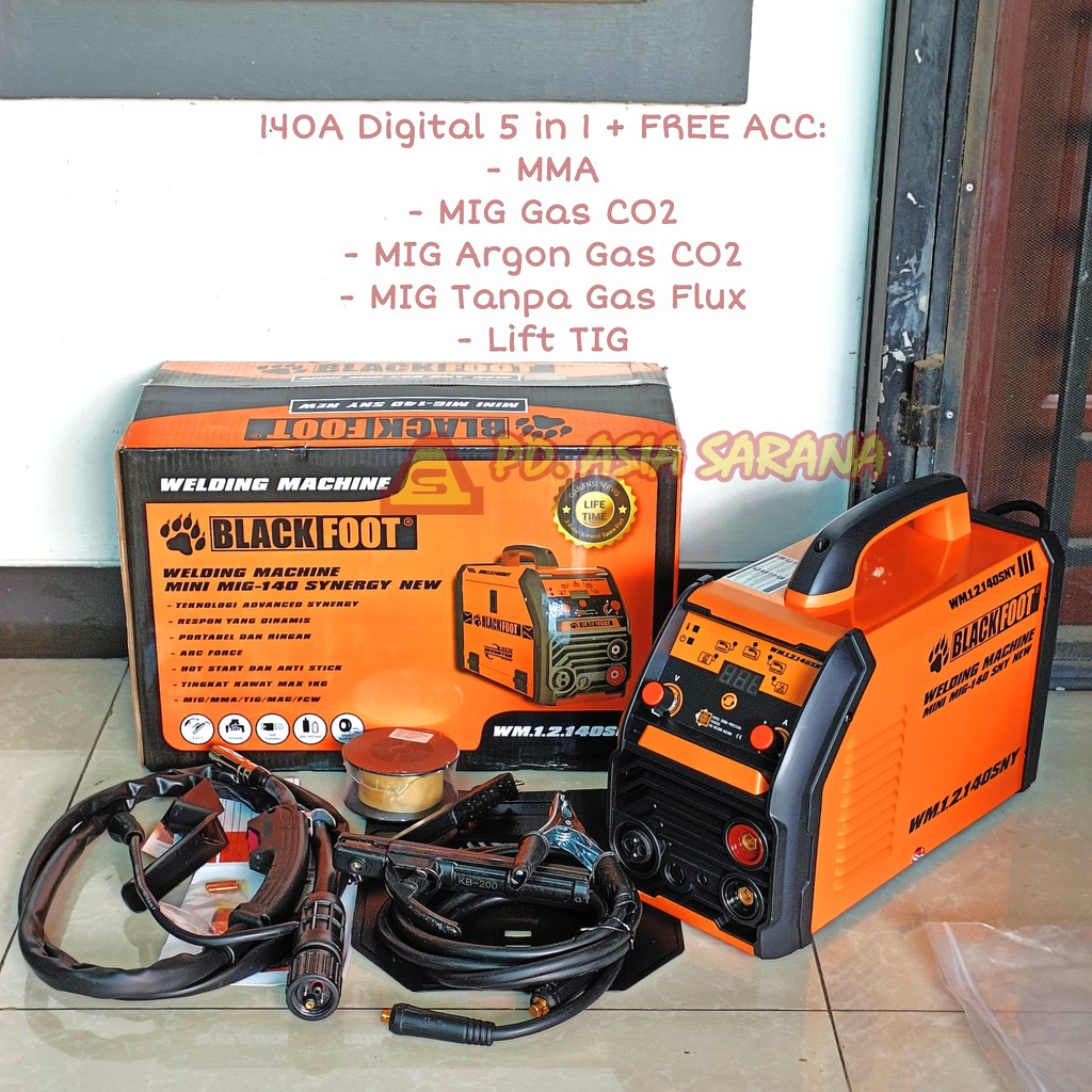 Mesin Las 5 in 1 Mini MIG 140A + MMA + MAG + FCW + Lift TIG BLACKFOOT WM.1.2.140SNY