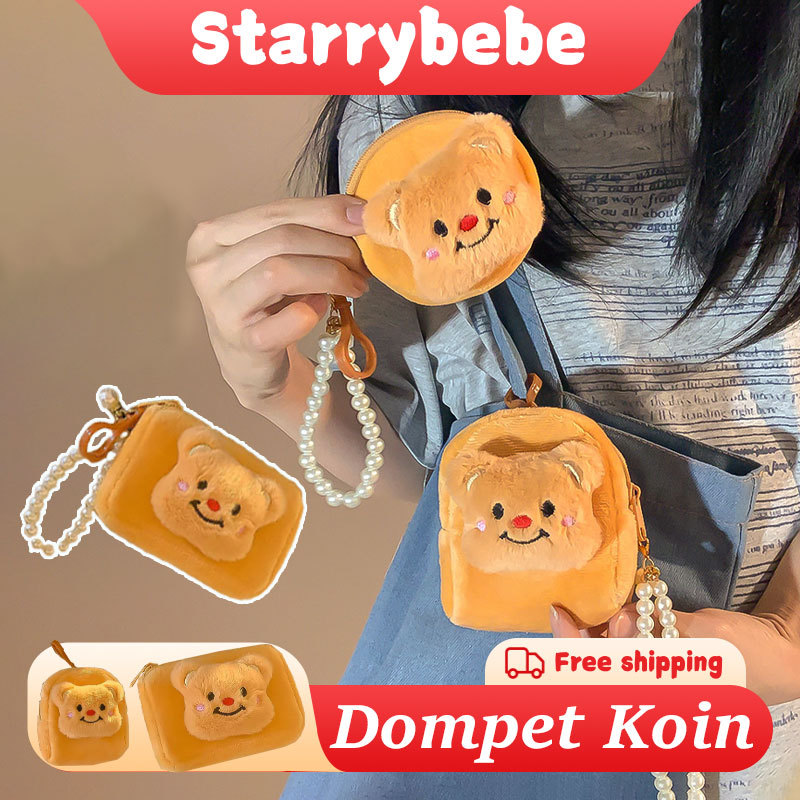 Dompet Koin Berbentuk 3D Beruang Yang Imut Dompet Koin Berantai Mutiara