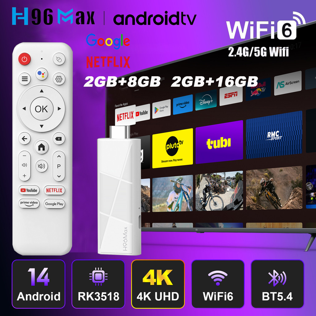 2025 New H96 MAX RK3518 Mini TV Stick Android 14 Smart TV Box Android14 2GB 16GB 8GB Wifi6 BT 4K HD 