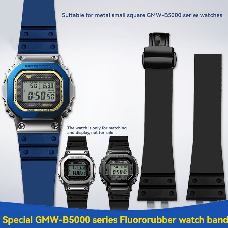 GM-B2100 gmw-b5000 Fluorine rubber watband for Casio G-SHOCK GMW-B5000 rubber strap stainless steel 