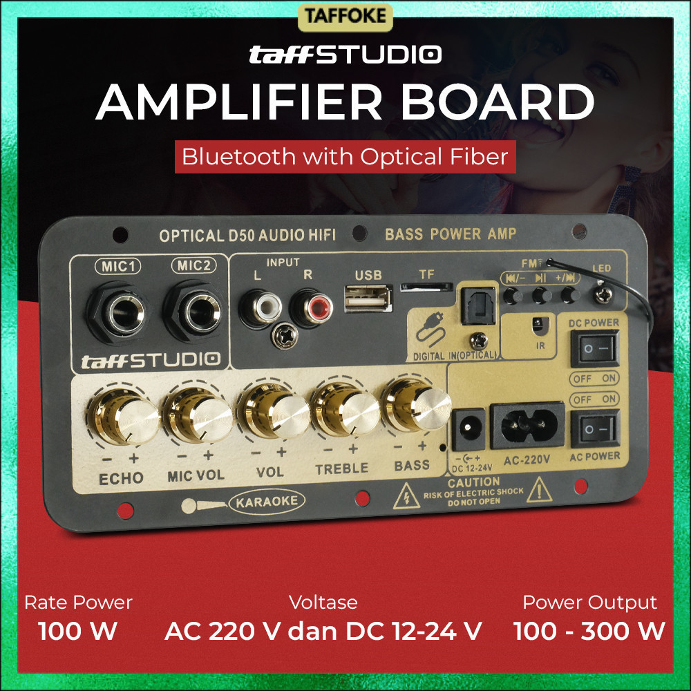 TaffSTUDIO Papan Audio Amplifier Karaoke Bluetooth with Optical Fiber - D50