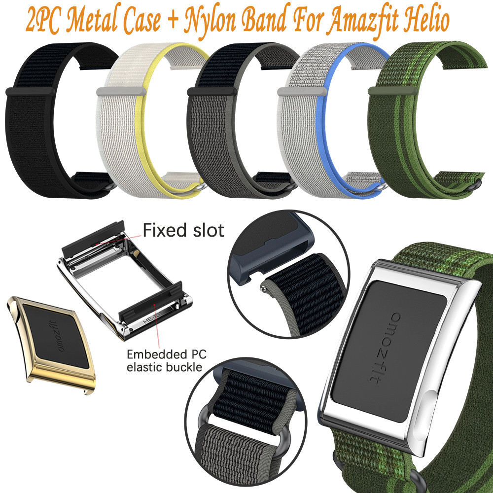 For Amazfit Helio Nylon Strap + Metal  Protectiv Frame Men Women Adjustable Smart Wat Accessories St