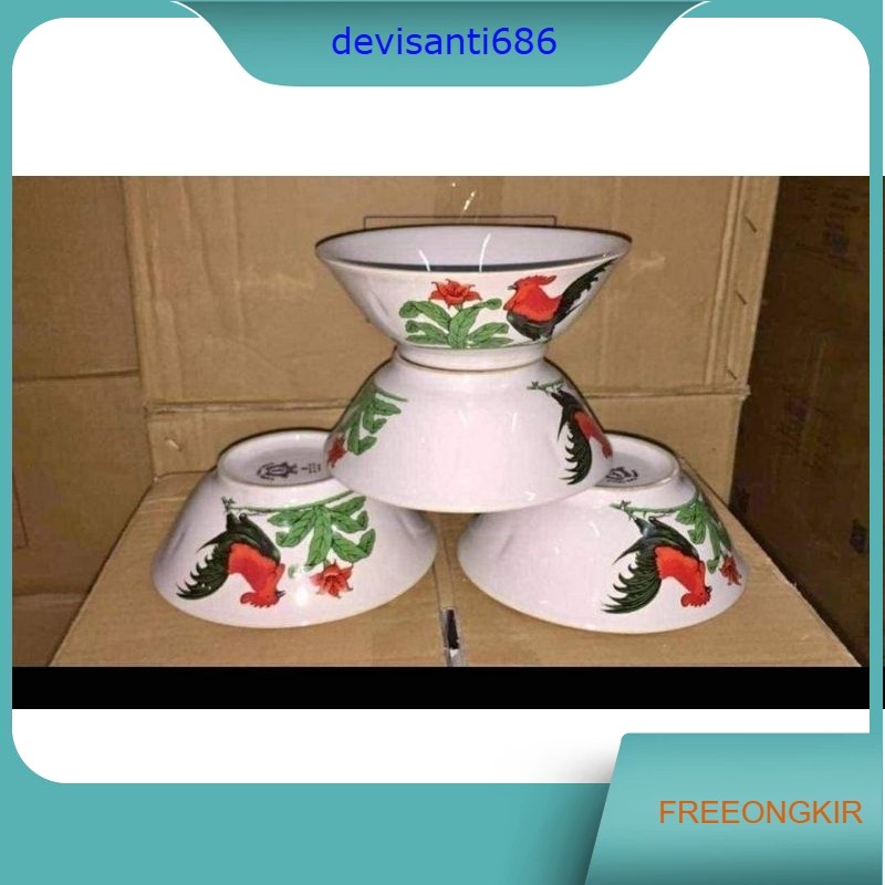 1 Lusin Mangkok Bakso Ayam Jago Keramik