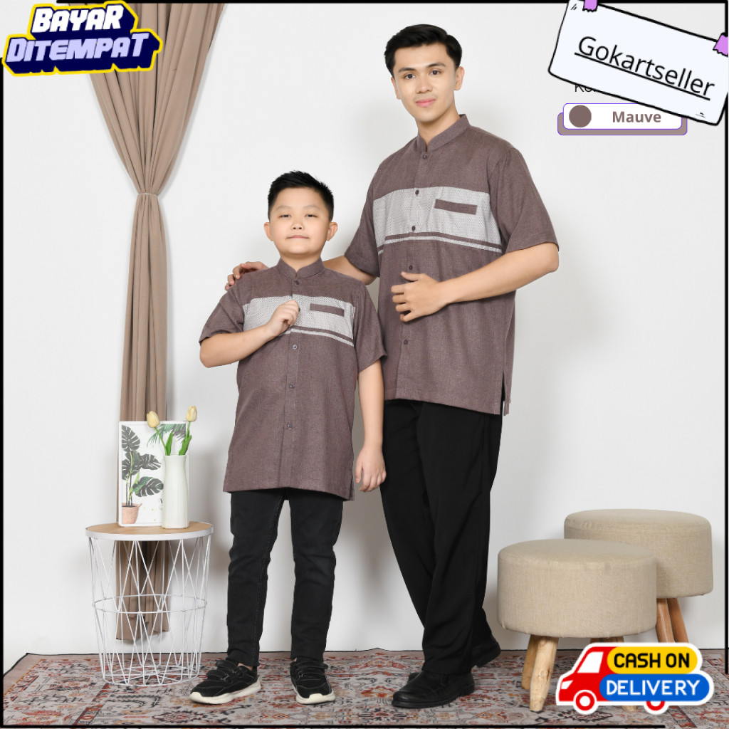 PROMO Adhipa Koko Couple Ayah dan Anak Ungu Mauve Variasi Songket Bulat