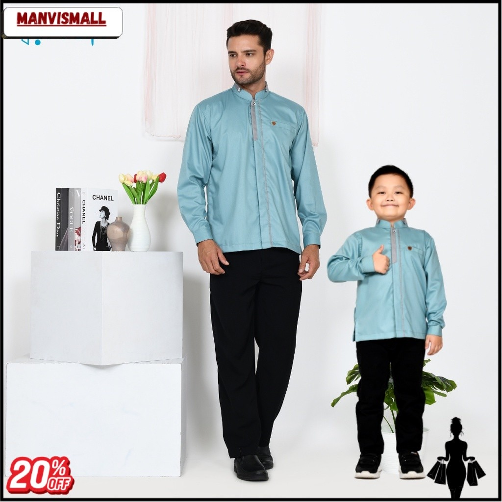 PROMO Koko Kemeja Couple Utsman Ayah Anak lengan panjang warna Biru Wardah
