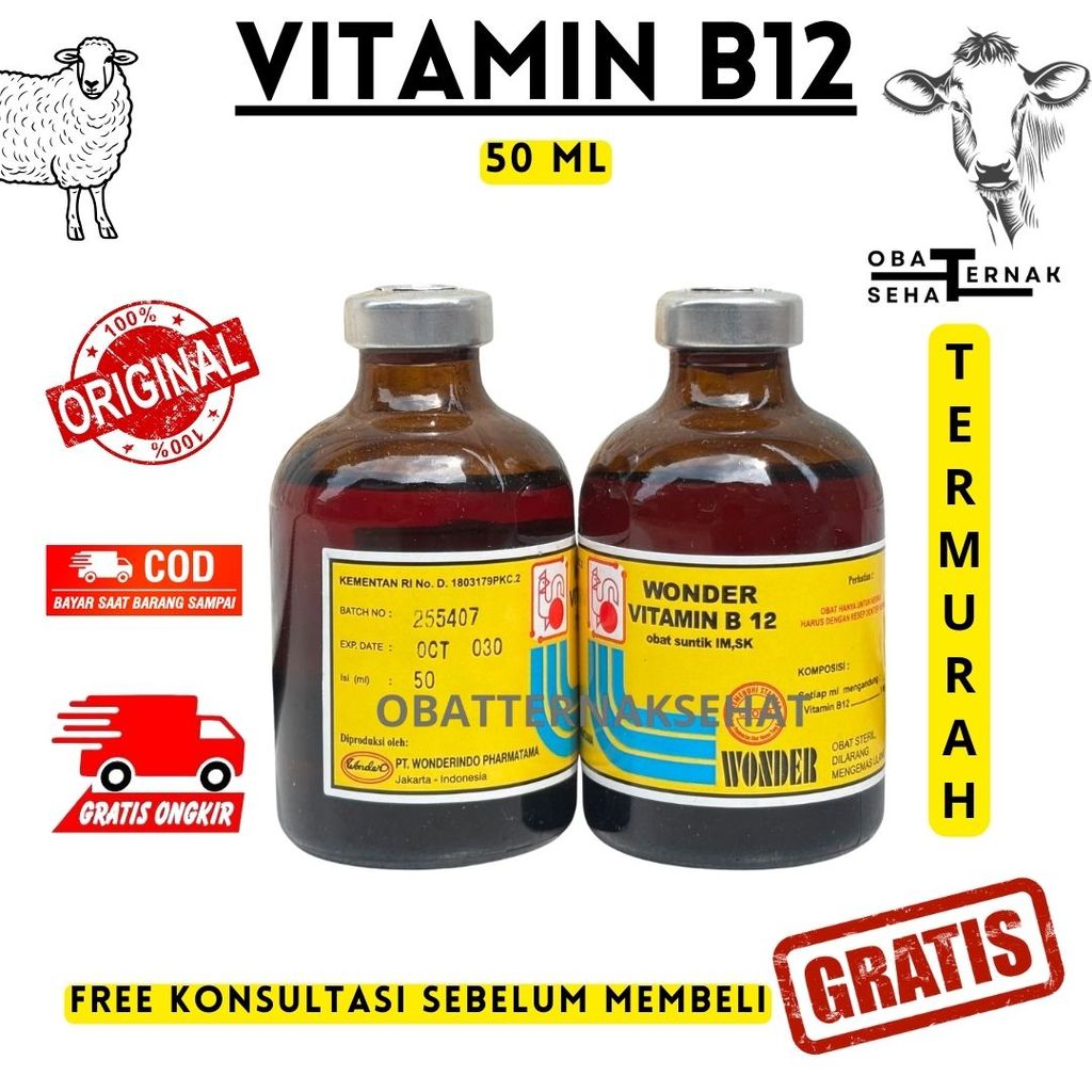 Wonder Vitamin B12 50 ML - Vitamin B12 Anemia & Gangguan Pertumbuhan Hewan Ternak