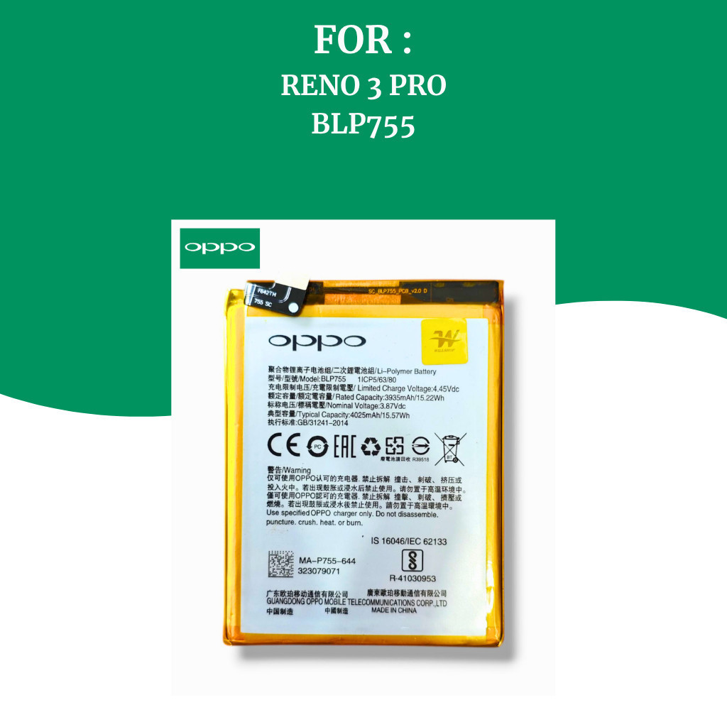 Battery RENO 3 Pro  Batre HP Oppo Original  BLP755