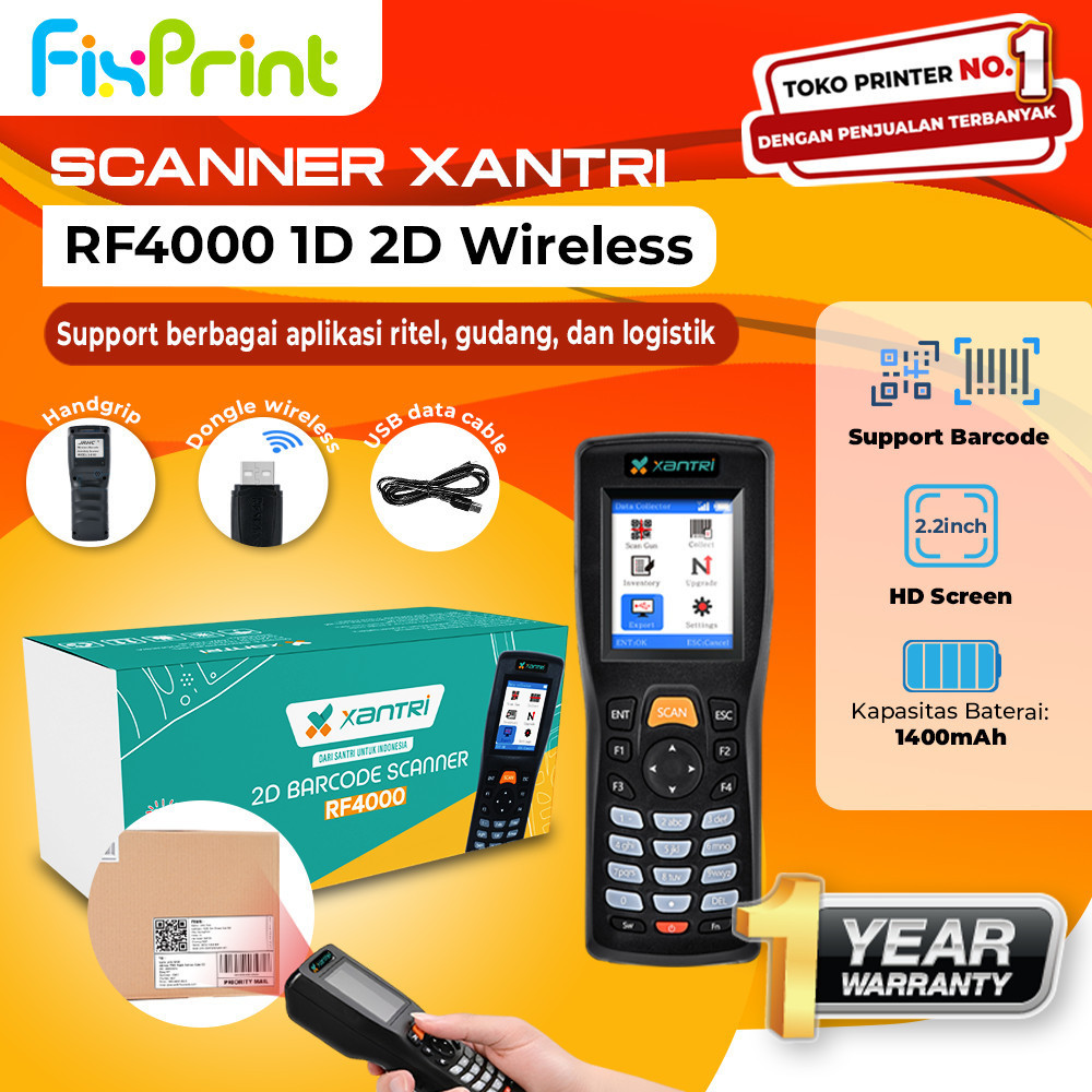 Scanner Barcode QR Code 2D PDT Xantri RF4000 Wireless Scanner Barcode Scanner DC108 PDT 1D Wireless 