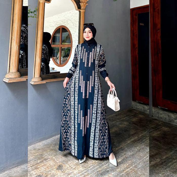 [A6]Naya Batik - Gamis Twill Ori Premium 2025 Berkualitas Motif Garis Batik Cap Malaman Bukan Sablon