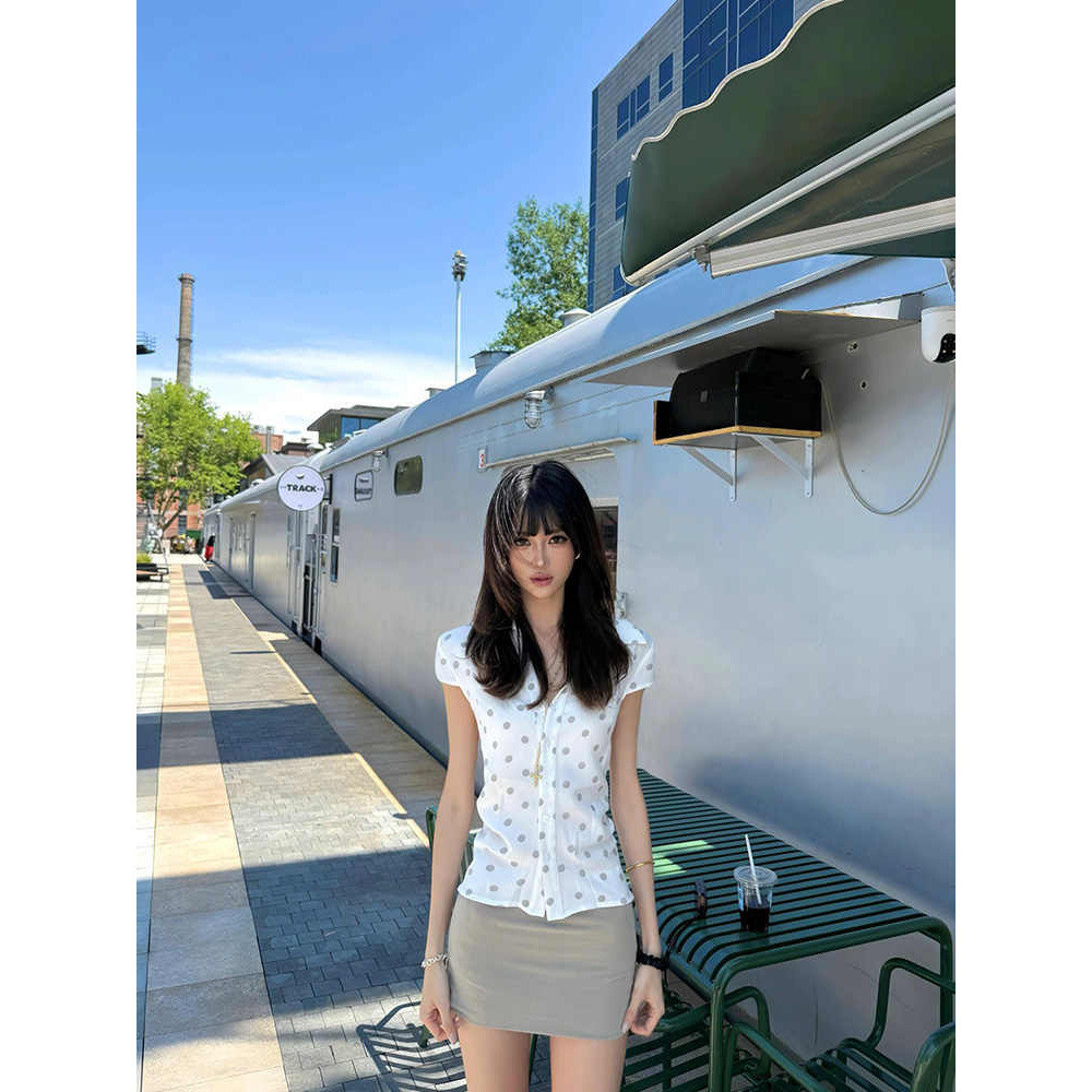 NALII  COD Kemeja lengan pendek motif polkadot ala cewek Korea