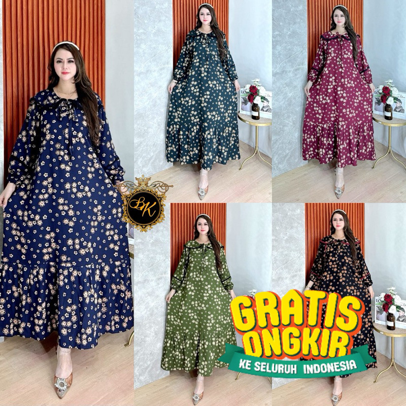 Terbaru Gamis Bunga Ld 130 | Longdress Rayon Jumbo Ld 130| Daster Arabian- pakaian wanita lainnya