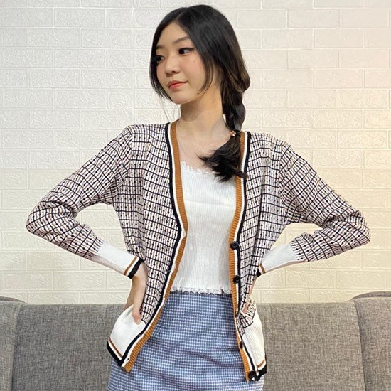 ARDIOSHOP YSK 39007#* Cardigan Rajut Korea Wanita Motif Kotak - Outer Kekinian Stylish All Size