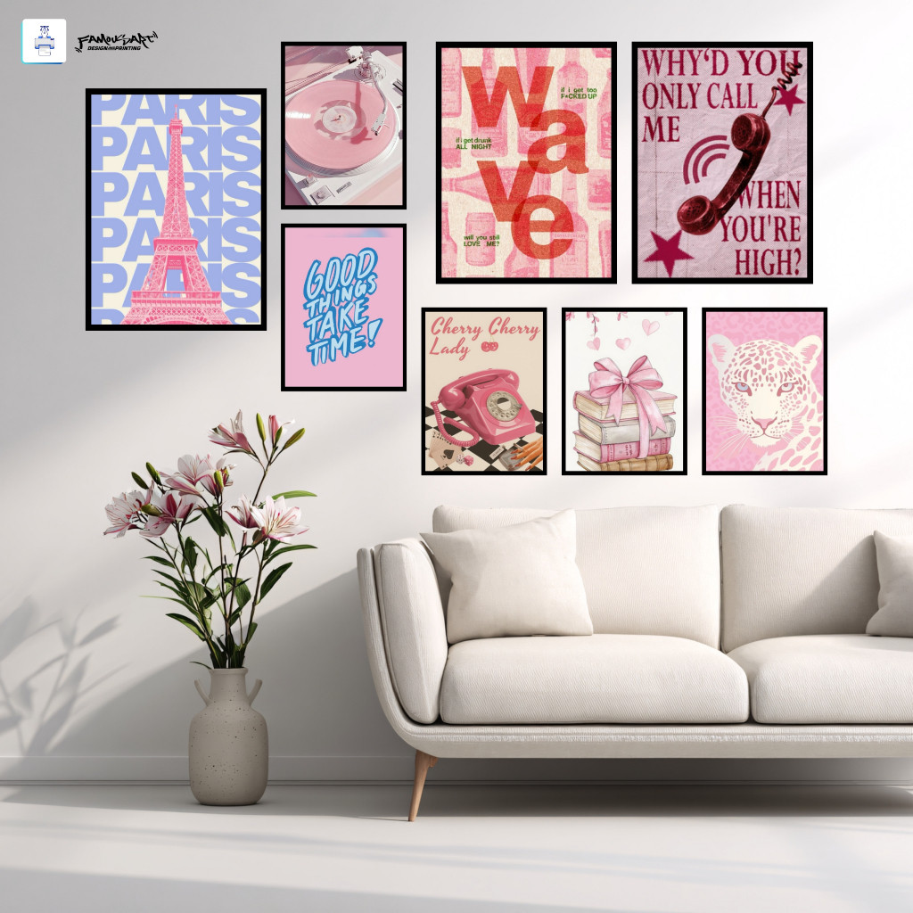 HIASAN DINDING POSTER AESTHETIC PAJANGAN DINDING CAFE DEKORASI DINDING KAMAR - PINK