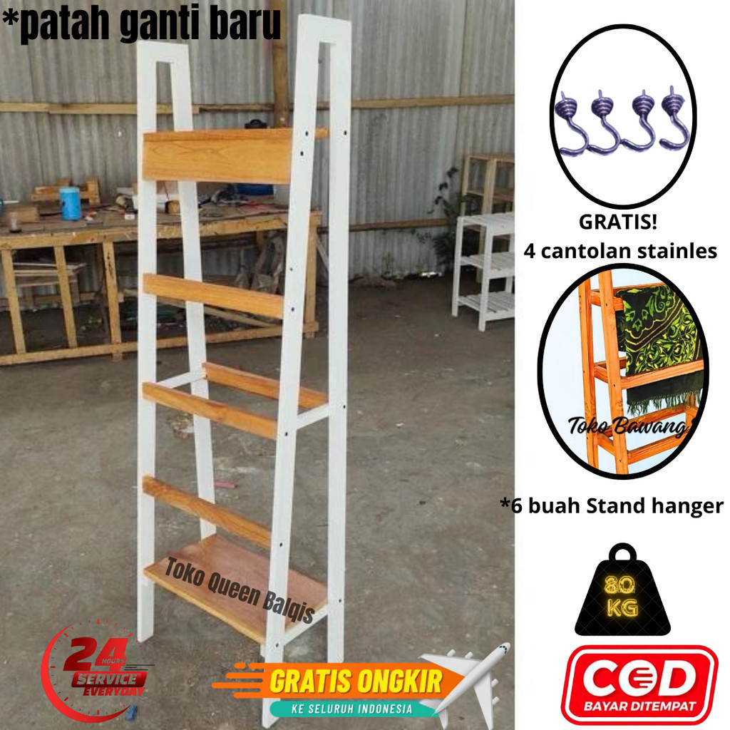 rak sajadah dan mukena alquran stand hanger kayu jati aesthetic minimalis tangga estetik rak jilbab 