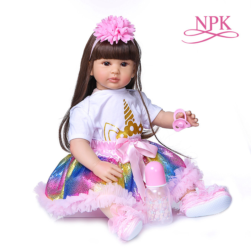 NPK 60CM Soft Silicone cloth body girl baby doll Baby Doll toddler Lifelike Babies Reborn Doll