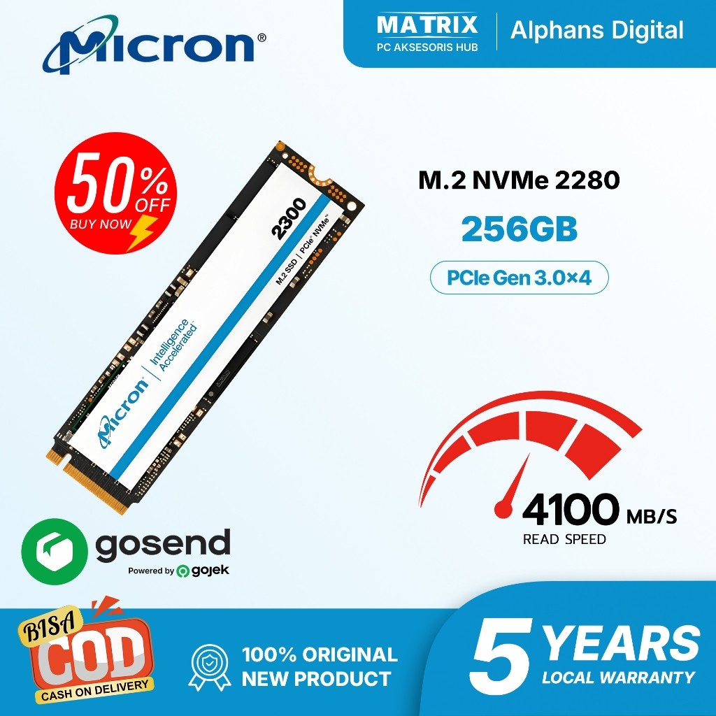 SSD Micron M.2 NVMe 2280 PCIe Gen3 256GB 512GB Bekas Kesehatan 97%