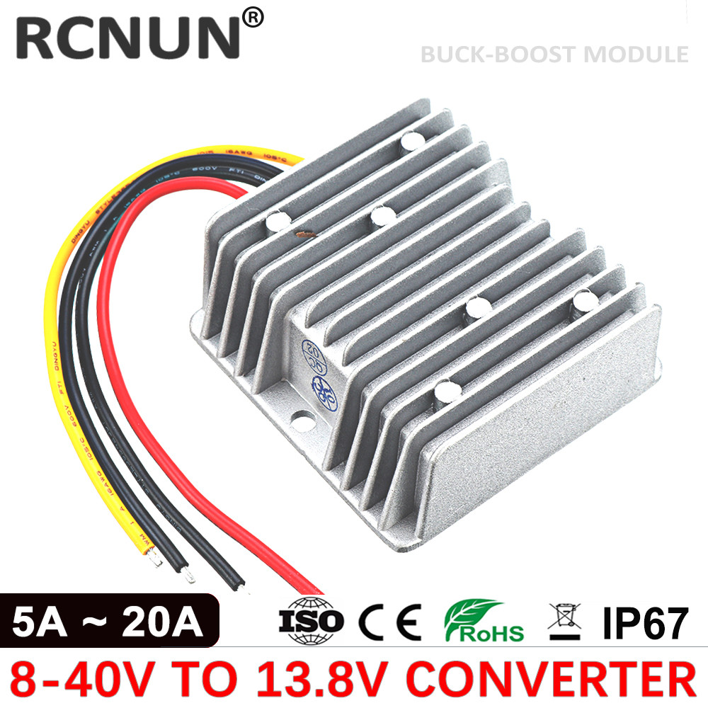 RCNUN 8-40V 12V 24V to 13.8V 5A 10A 15A 20A Boost Buck DC DC Power Converter Step-Up Step-Down Car V