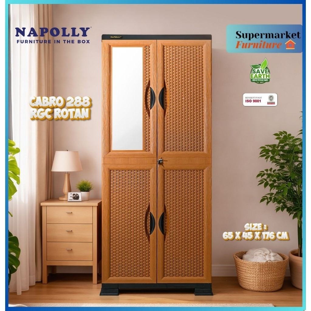 LEMAR PAKAIAN NAPOLLY RAK GANTUNG CERMIN/NAPOLLY CABRO 288 RGC ROTAN