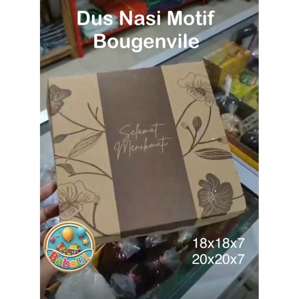 [LINGKA] Dus Nasi Snack Kotak Makan Coklat Motif Bougenvile 18x18 20x20ncm bk dus box hajatan nasi
