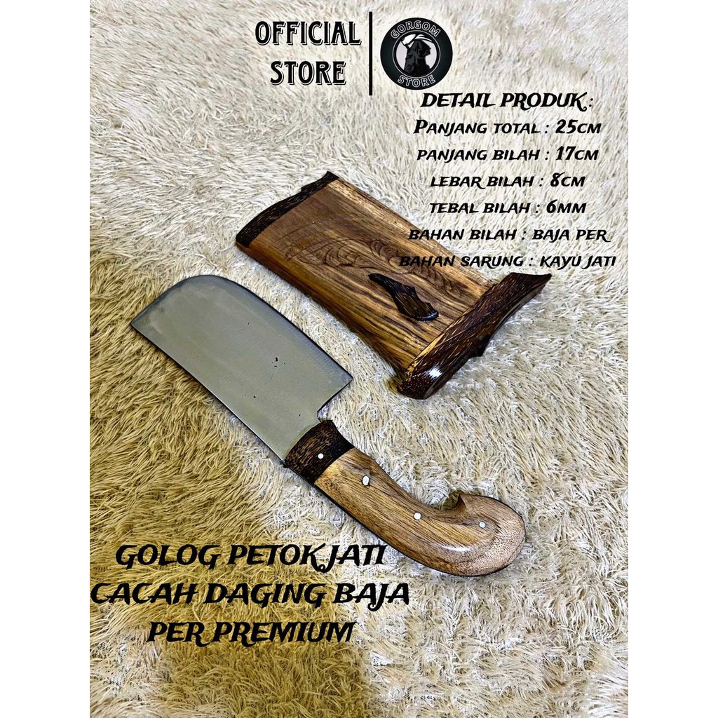 GOLOK Petok alat kupas kelapa bahan baja asli hitam barlen golok cacah tulang/daging siap pakai