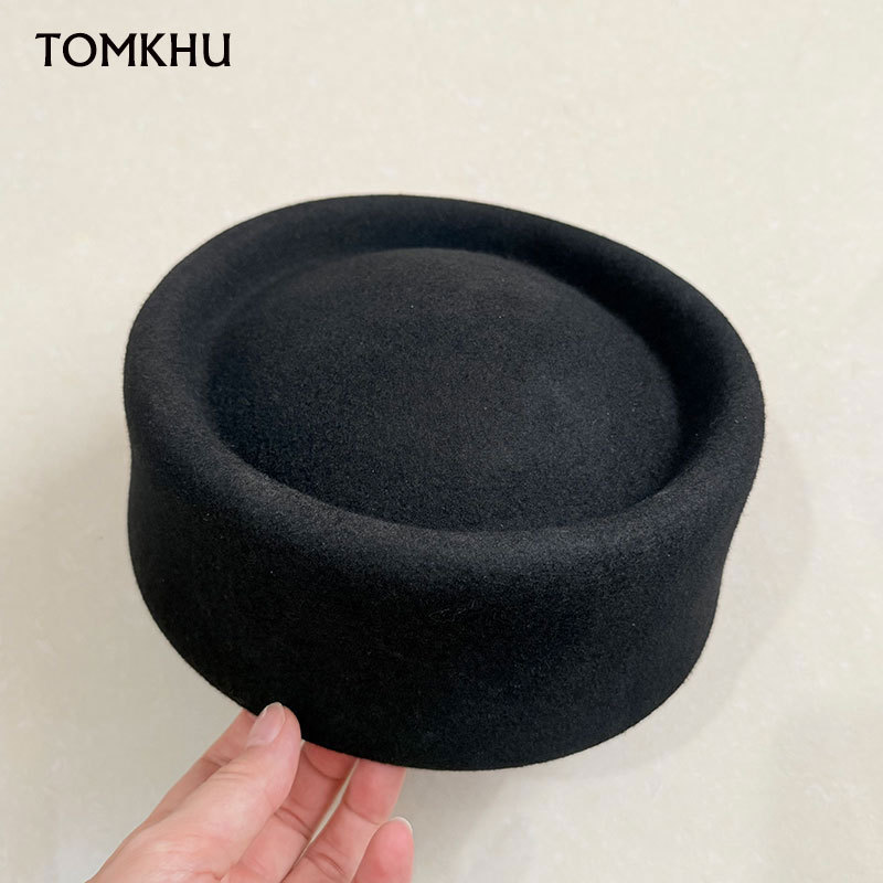 Classic Designer Laes Black 100% Wool Beret Hat Fancy Felt Hat Warmer Winter Cap Women Fedora Hat Fa