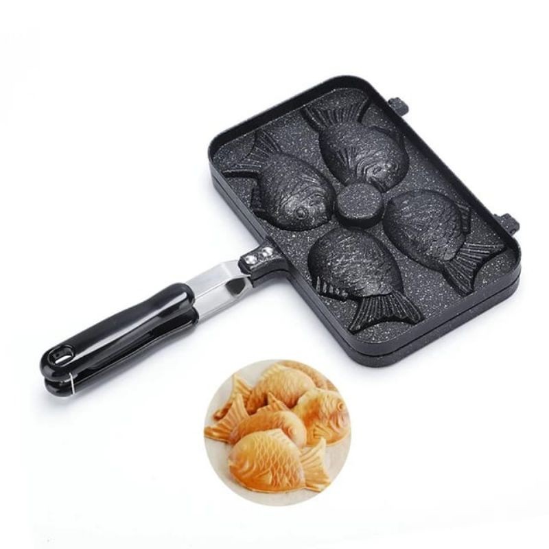 BARU Taiyaki Wafel Maker Pancake / Cetakan Kue 2 , 3  & 4 Ikan Japan / Teflon Anti Lengket Waffle Ko