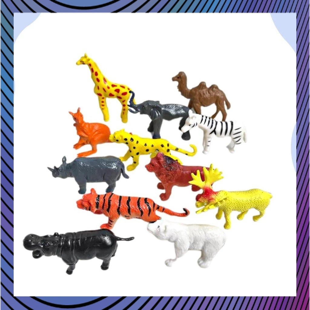 (RO) CBD MAINAN HEWAN KARET SET ISI 12 PCS  WILD ANIMALS / Mainan Hewan Karet / hewan miniatur zoo t