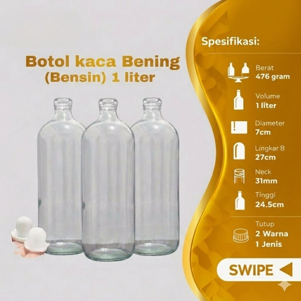 Botol kaca 1Liter Botol Bensin Botol Jamu Botol Minuman 1 Liter