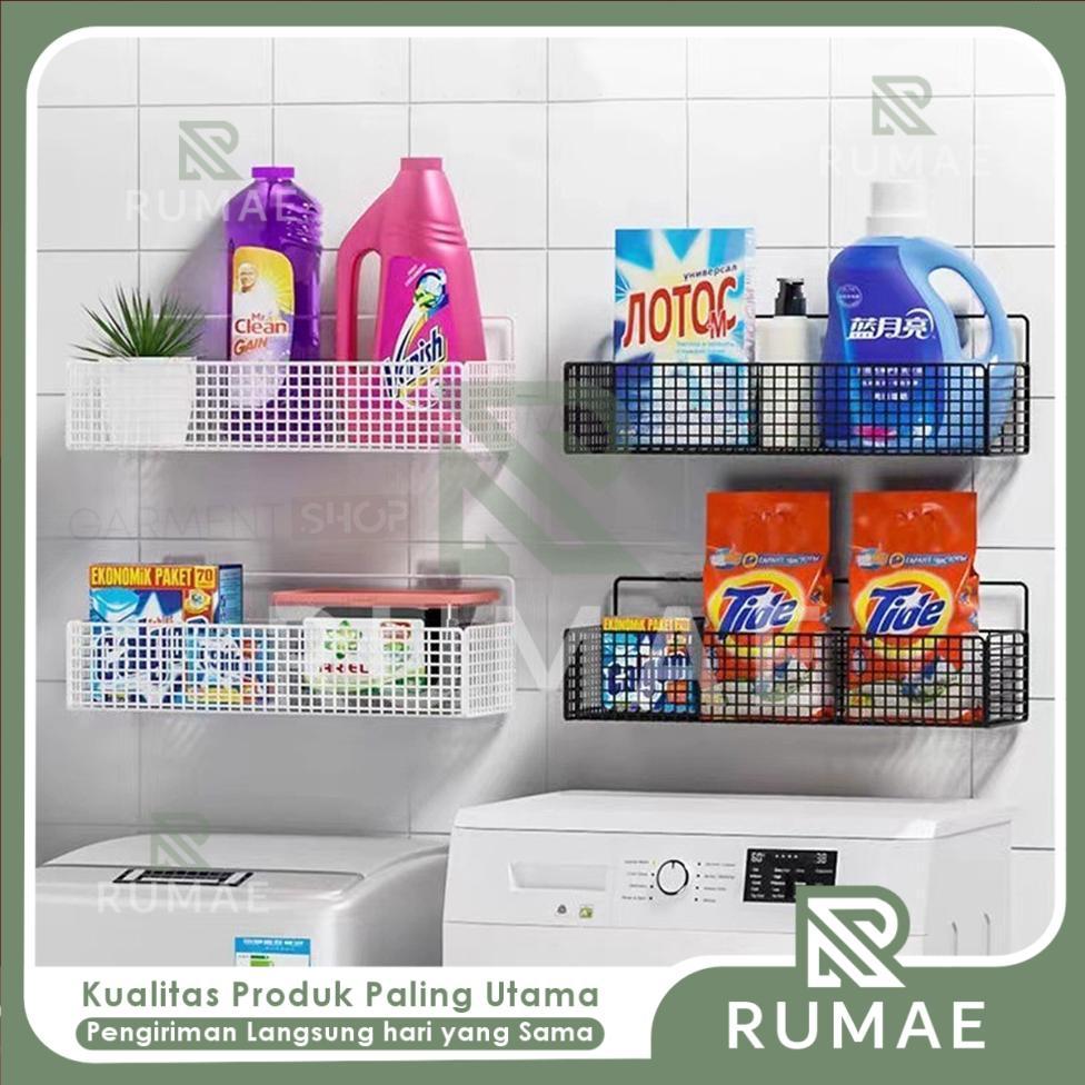 RUMAE Rak Gantung Kamar Mandi Besi Hitam Tempel Tanpa Bor Keranjang Sabun Deterjen Untuk Organizer k