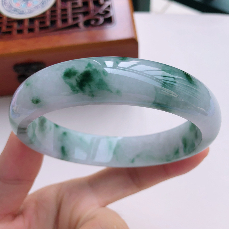 Gelang giok Myanmar giok es dengan motif bunga gelang giok grosir perhiasan wanita giok gelang giok