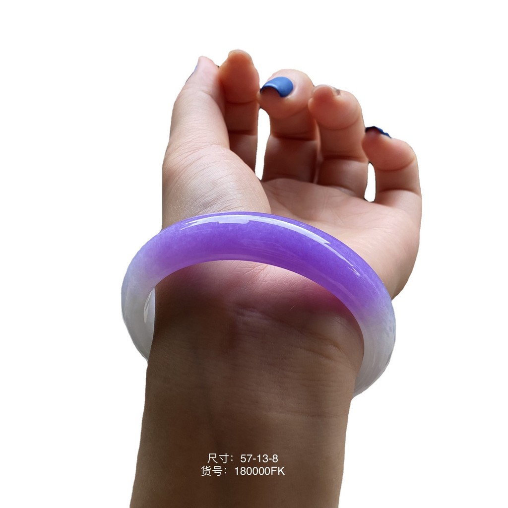 Gelang giok Myanmar giok ungu sebening es dengan motif bunga gelang giok berbentuk lingkaran biasa u