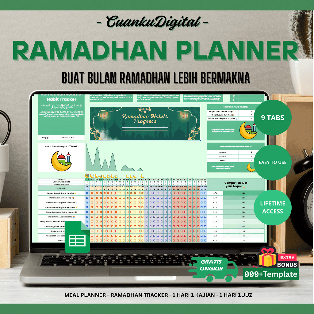Template Planner Premium Ramadhan Habit Tracker Planner Ibadah Harian & Qur’an Checklist