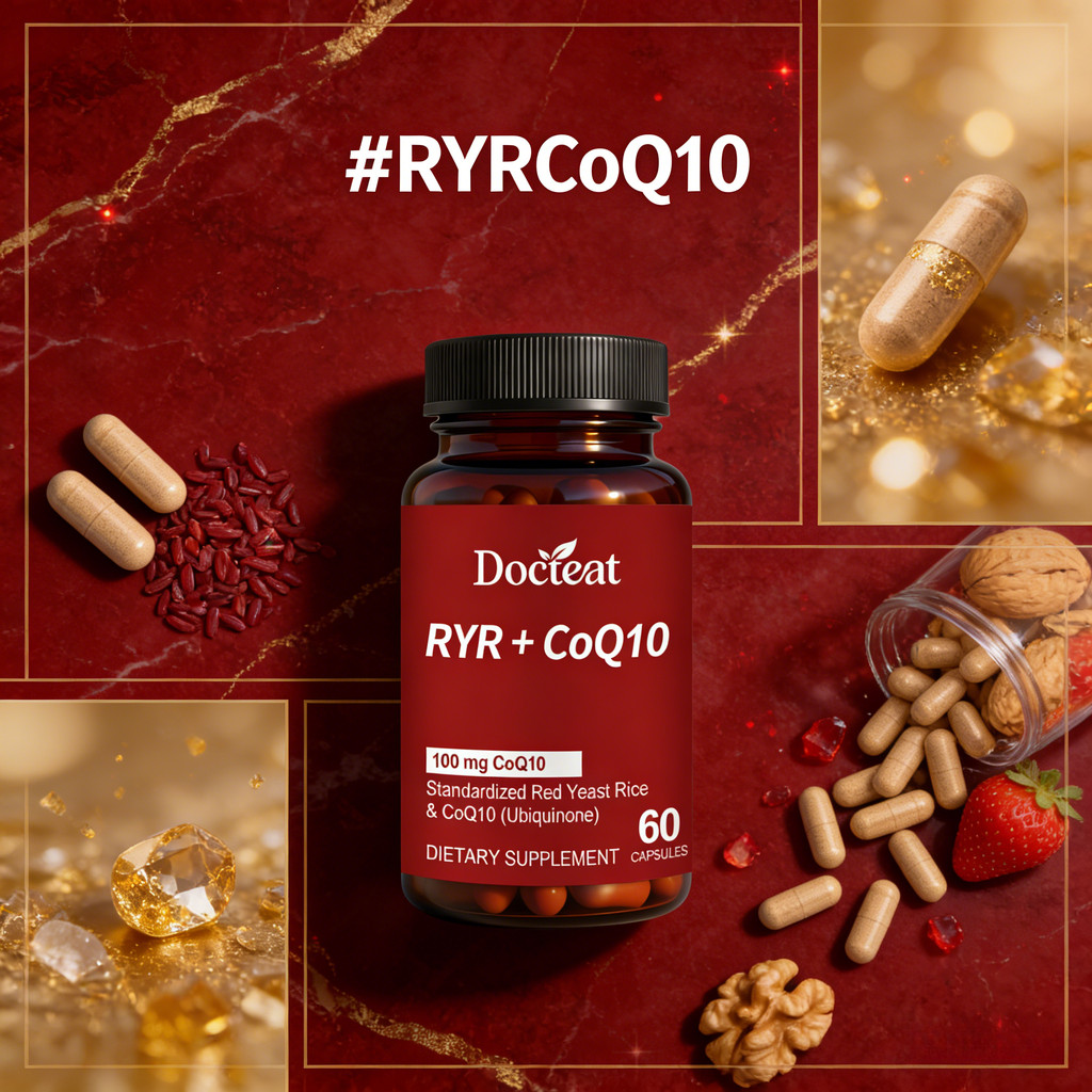 Docteat RYR+CoQ10 60 Kapsul dengan Red Yeast Rice & CoQ10 100mg untuk Kesehatan Jantung & Energi CO9