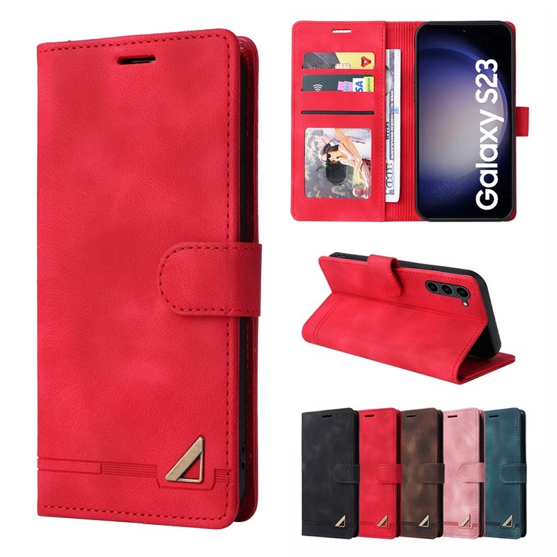 Casing Panas untuk Samsung S23 S22 S21 Ultra Plus S21 FE Merah Flip Stand Dompet Kulit Casing Kartu