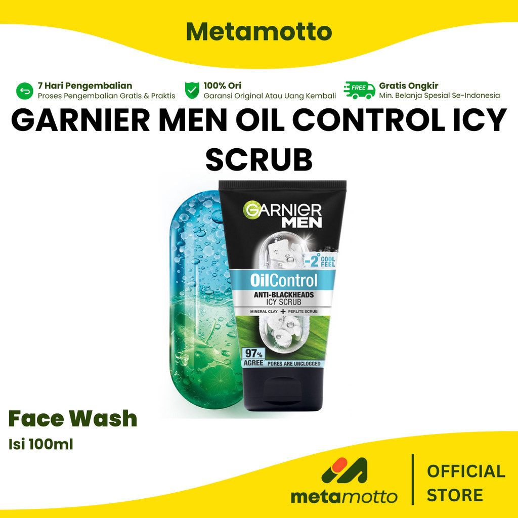 GARNIER Men Facial Wash Oil Control Icy Scrub Skincare 100ml Face Wash sabun cuci muka pria face was