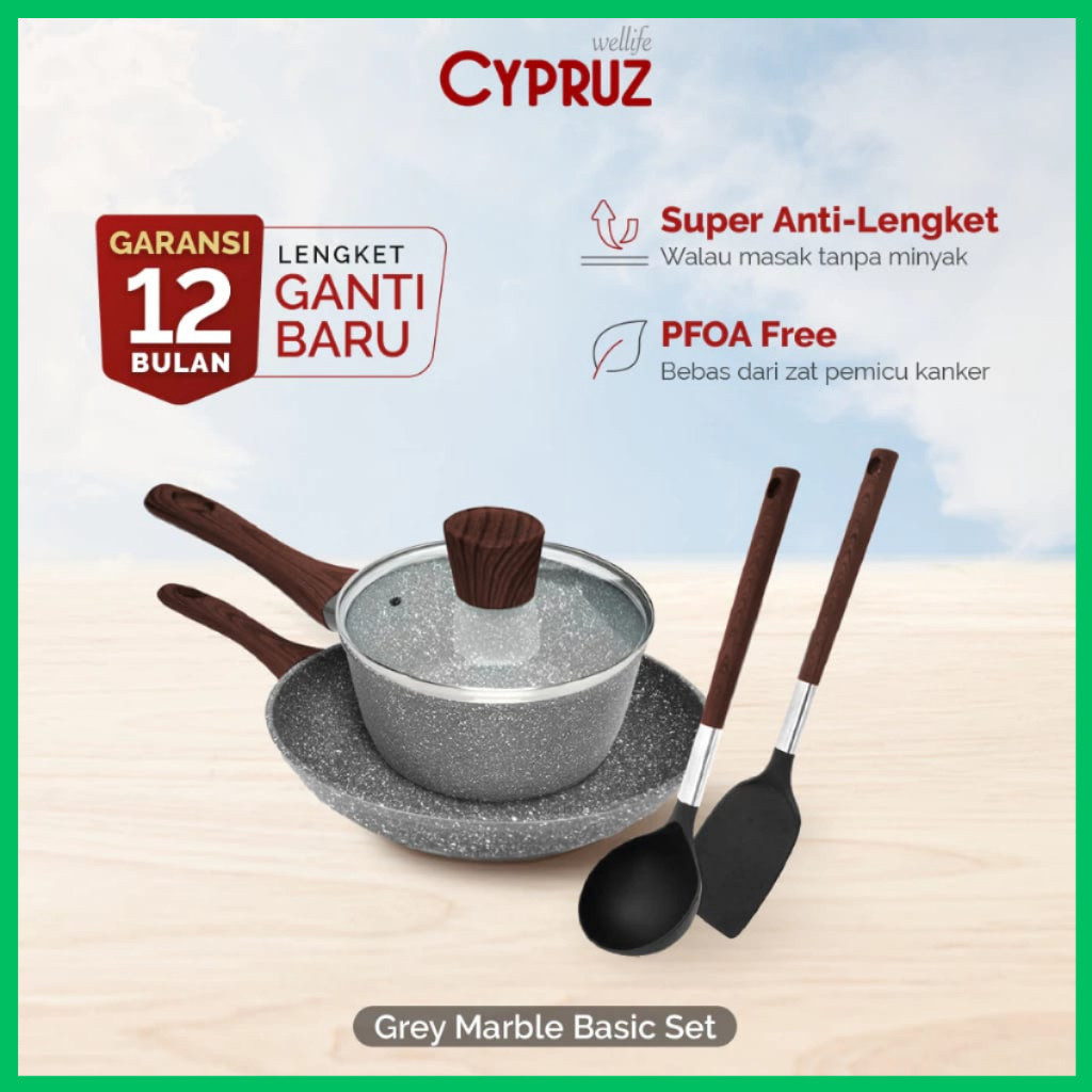 cypruz marble cookware basic set 5 pcs PI-0901 wajan anti lengket wajan set