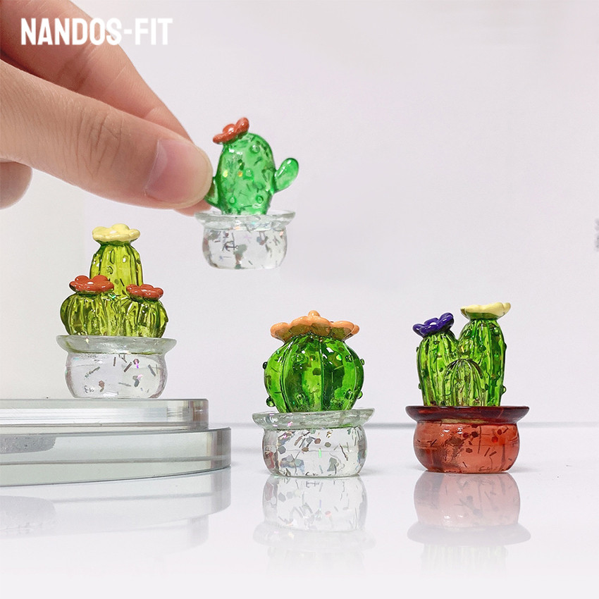 NANDOS-FIT Set 4 Pot Kaktus Mini Resin Transparan 3cm / Dekorasi Terrarium & Akuarium / Miniatur Tan