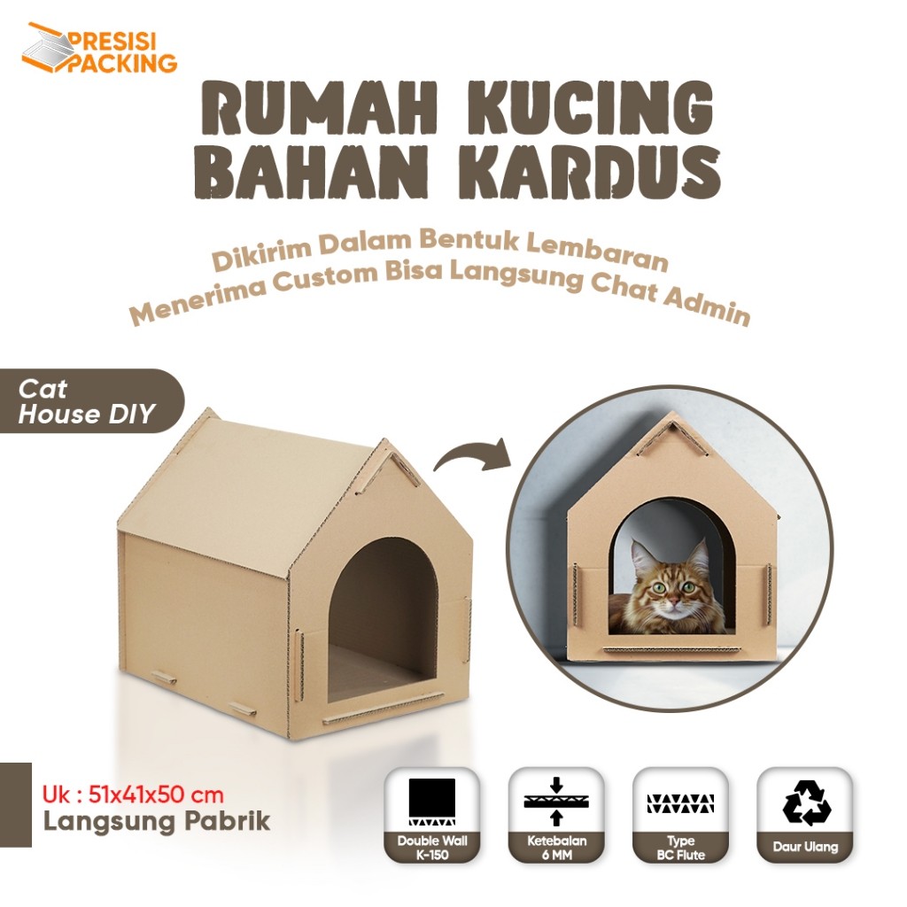 Rumah Kucing Bahan Kardus 6mm Ukuran 51x41x50 Rumah Anabul Kitten