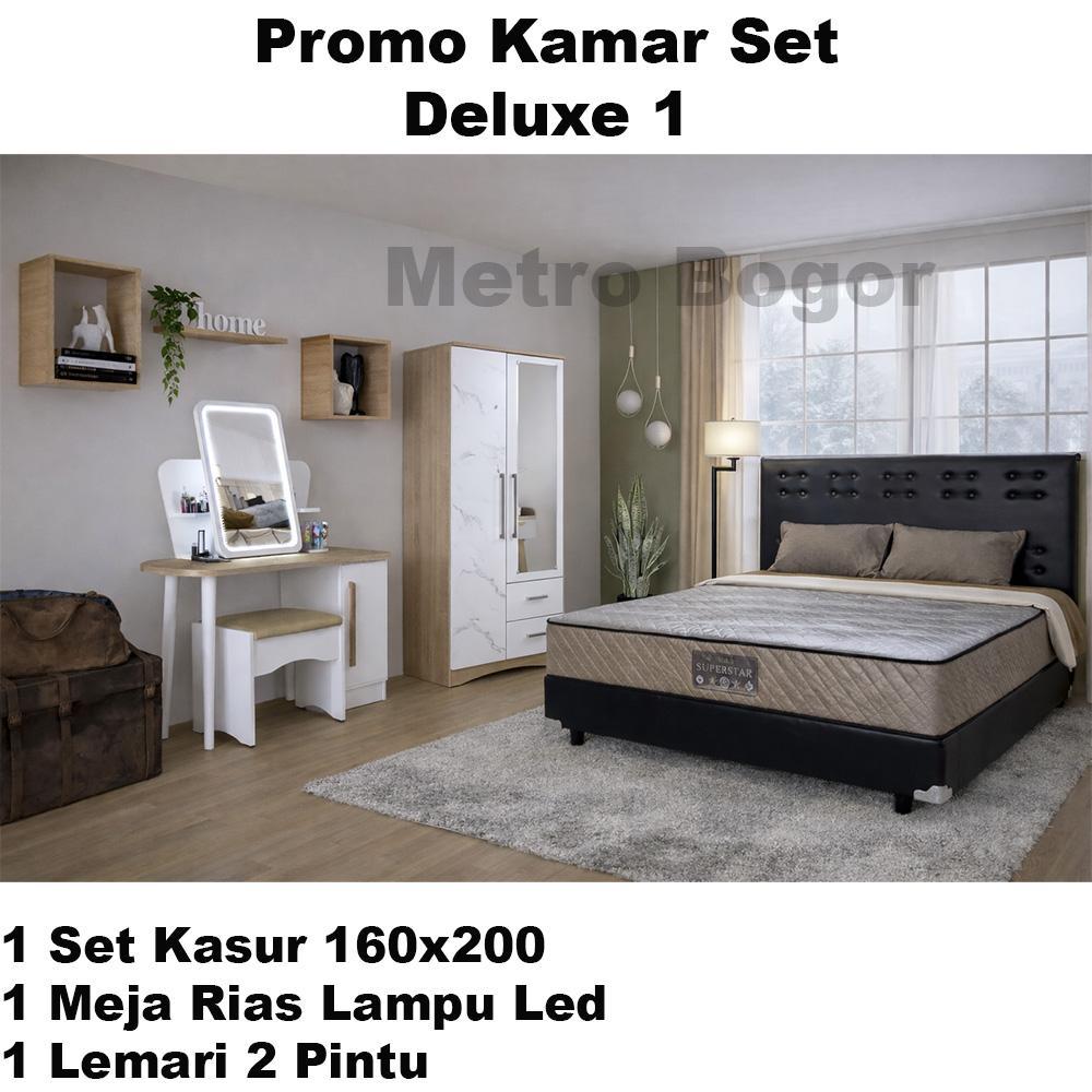 paket kamar set elite serenity superstar + meja rias LED + Lemari pakaian 2 pintu