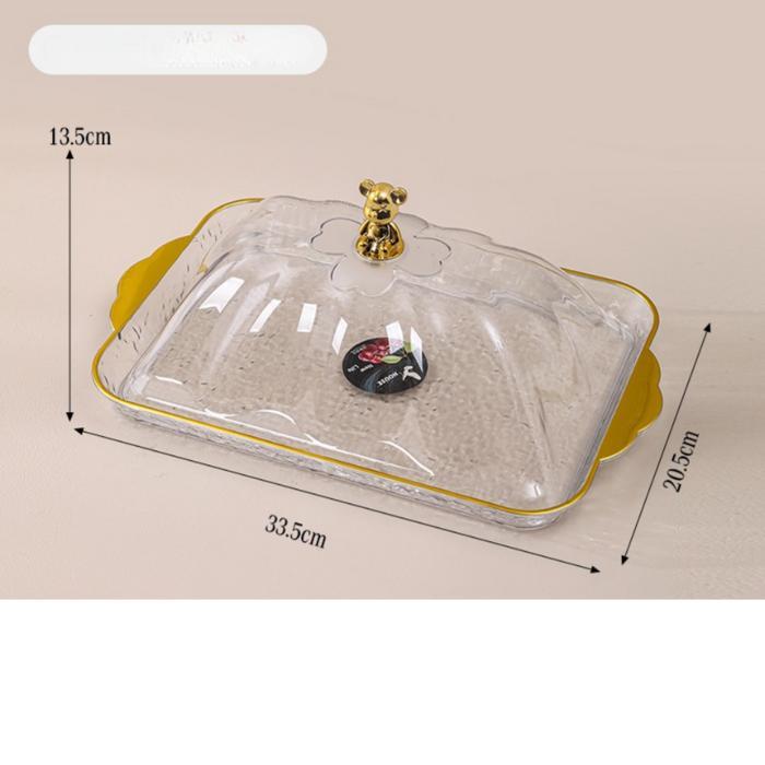 1 SET Baki Emas Deluxe Nampan Handle Gold Plastik Baki Transparan Wadah Perhiasan Buah Snack Bulat A