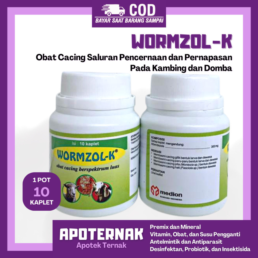 WORMZOL K 10 KAPLET MEDION - Obat Cacing Kambing Domba Babi Anjing Kucing Kurus Cacingan