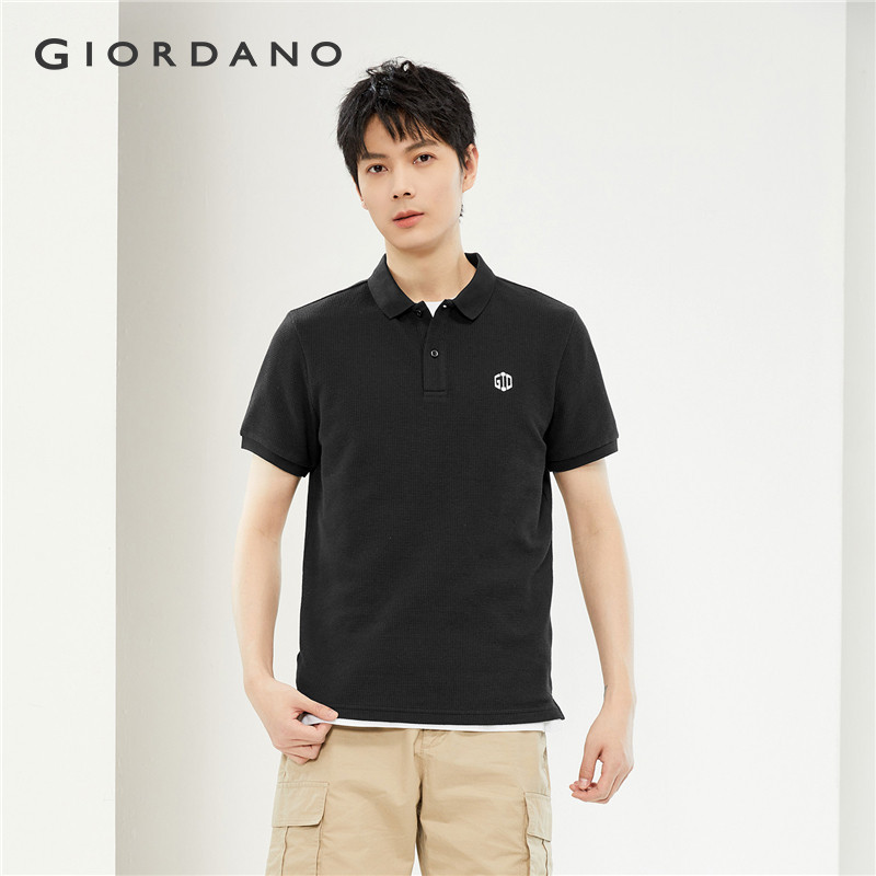 GIORDANO Men Polo Shirts Embroidery Classic Collar Waffle Polo Shirts Short Sleeve Summer Fashion Ca