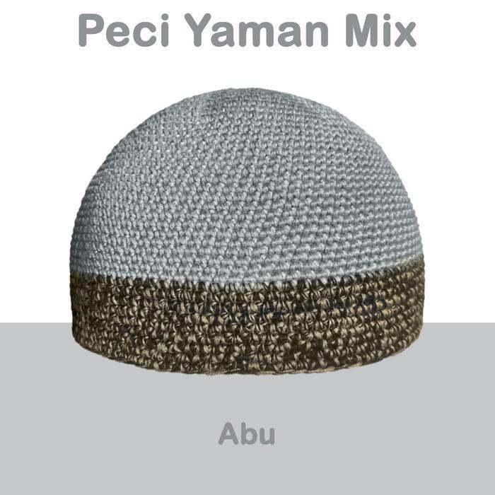 Basmala Peci Rajut Yaman Mix Warna Basmala - Sulaman Tangan Asli - All Size (56-59) - Hitam Abu Katu