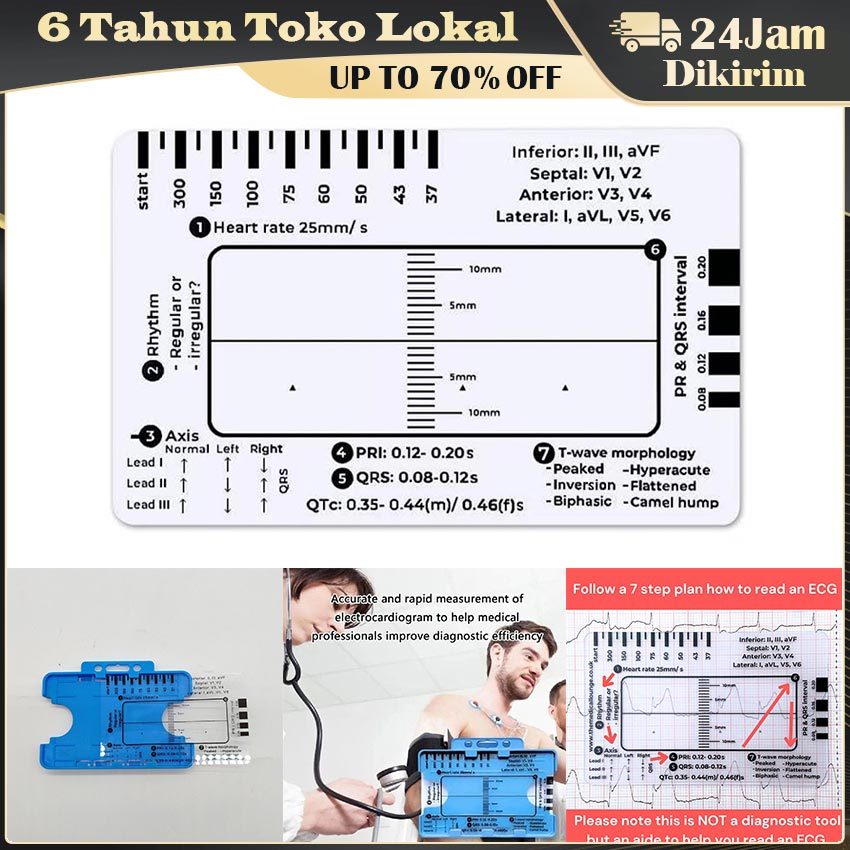 ECG 7 Step Ruler Transparan / Penggaris Analisis EKG Presisi / Heart Rate Scale Untuk Tenaga Medis /