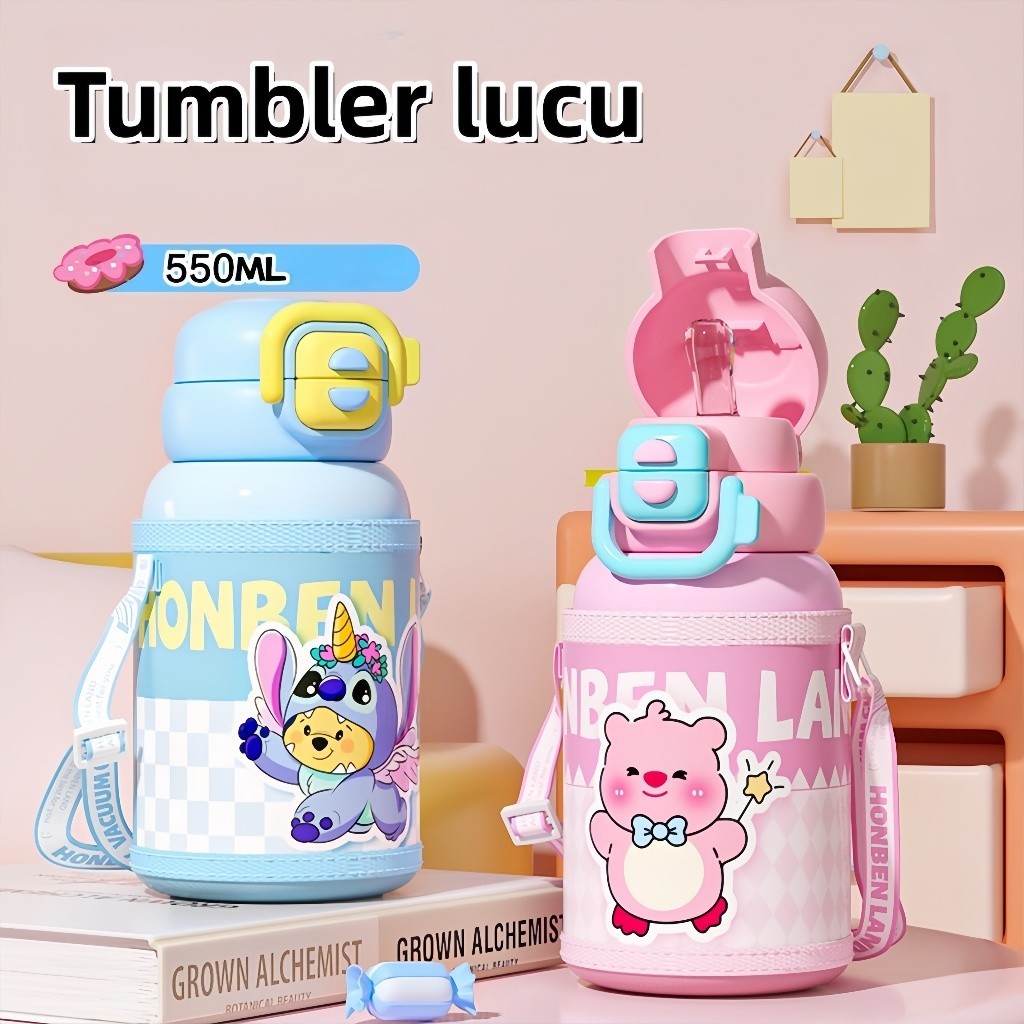 Botol Minum Anak unik 550ml termos anak Stainless 316  BPA Free -Botol Minum Sekolah Anti Tumpah Tah