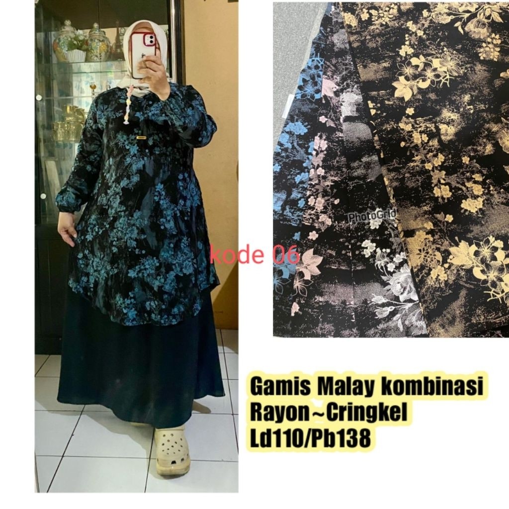 FICIEKUNZEX Gamis/ dres Malaysia bahan rayon motif _ viscose mix kringkel airflow