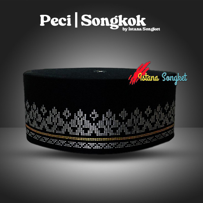 Peci Songkok Kopiah Tenun Songket Dasar Hitam Motif Silver Dewasa dan Anak Terbaru Original Medan Mu