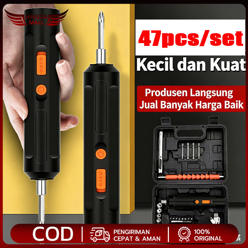 OBENG LISTRIK Mesin Obeng Listrik Bor Alat Tanpa Kabel Set Obeng Koper 47 buah Baterai Tangan Isi Ul